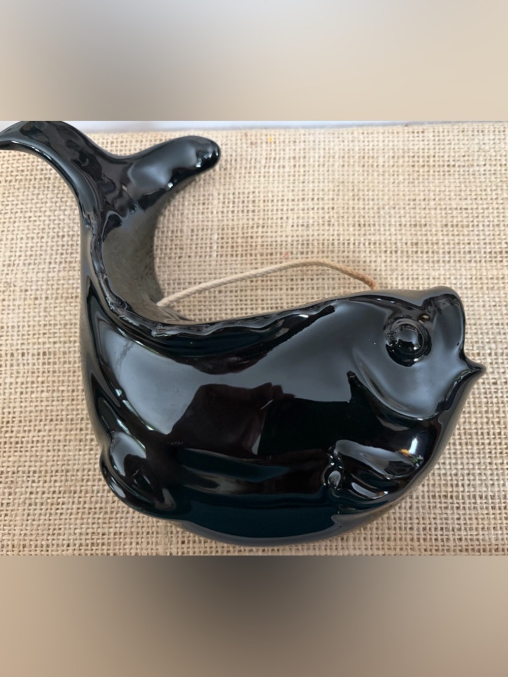 Vintage Glossy Black Fish Wall Pocket
